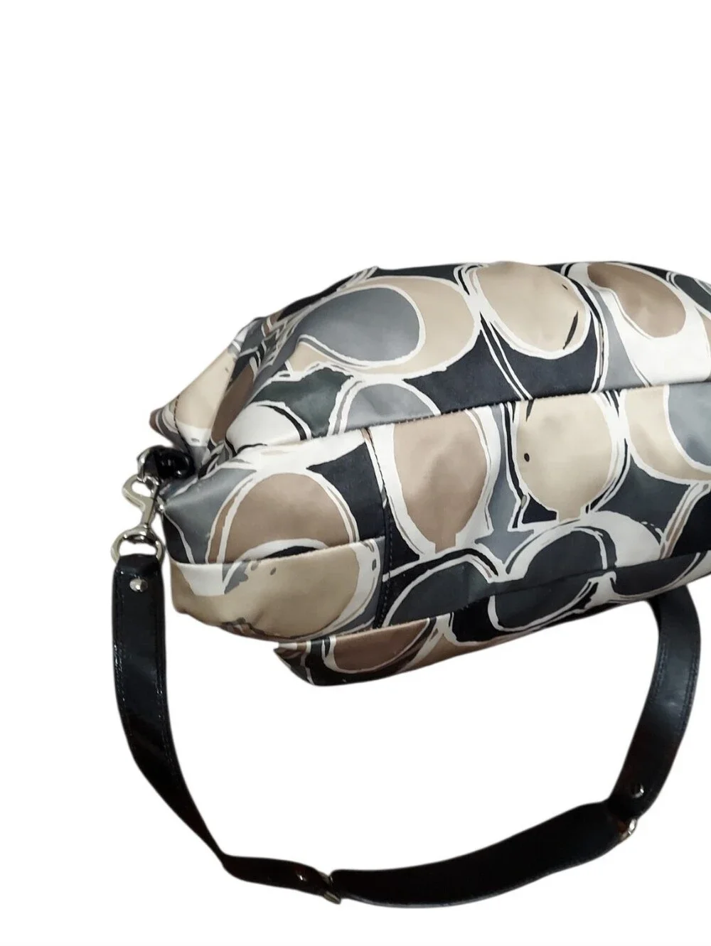 Coach Ashley Scarf Print Signature Sateen & Black  Leather Satchel No. F17644